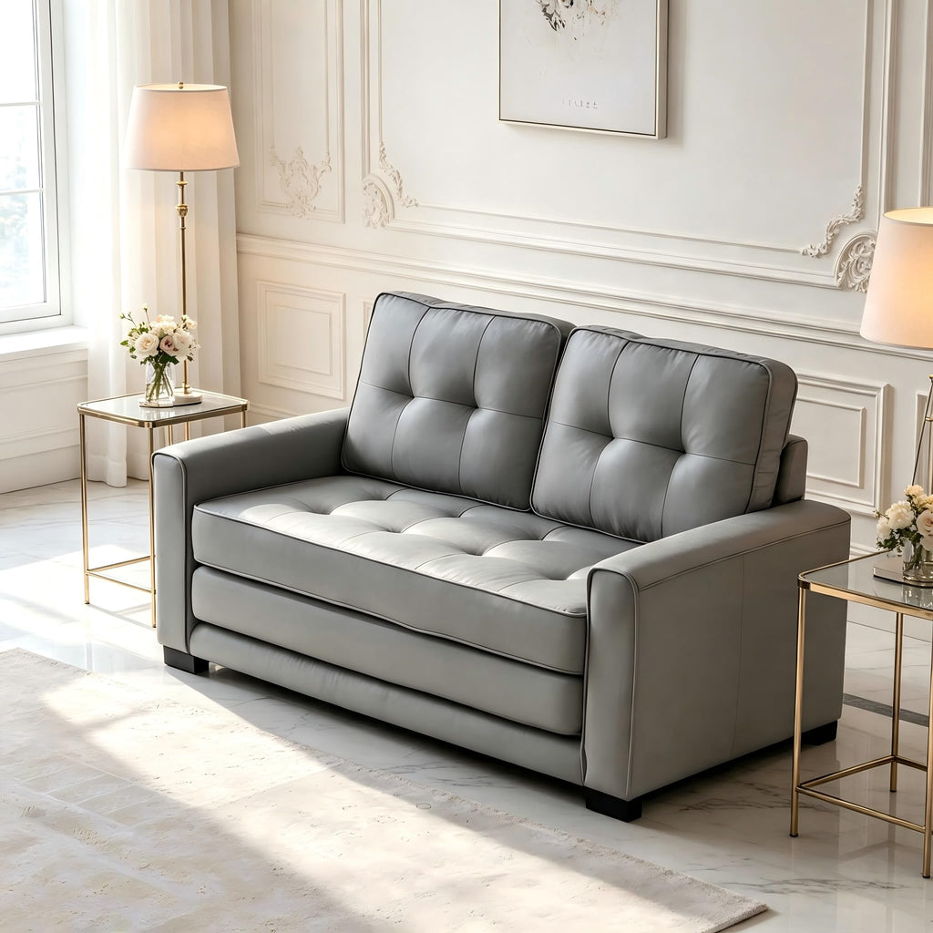 Light Gray Tufted Pull-Out Sleeper Loveseat T882