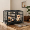 42 inch Heavy Duty Metal Dog Crate with Removable Tray and Wheels O1547