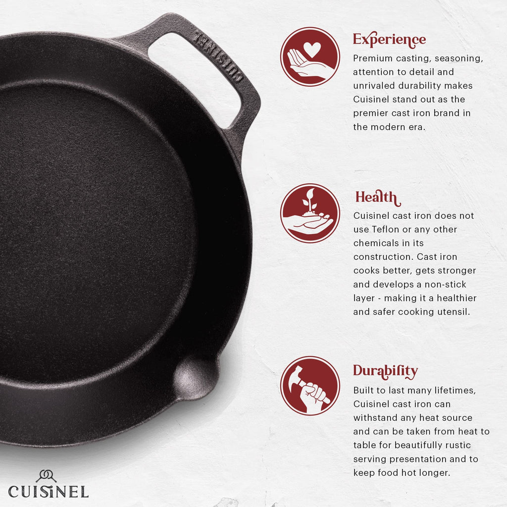 Cast Iron Skillet Set 10" + 12" Dual Handle Frying Pans with Glass Lids Pre-seasoned Oven Safe Cookware U63048