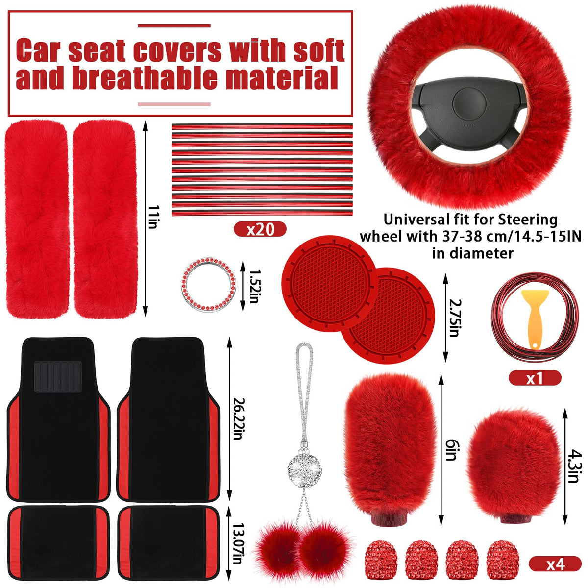 Red Black Car Seat Cover Full Set V801699