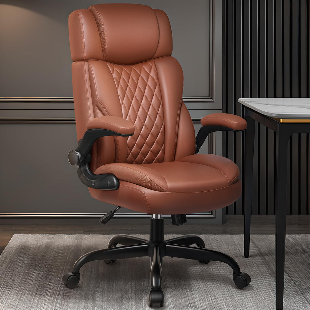 Leather Ergonomic Office Chair with Flip Up Arms Y473