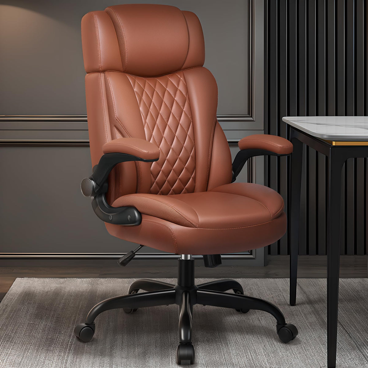 Leather Ergonomic Office Chair with Flip Up Arms Y473