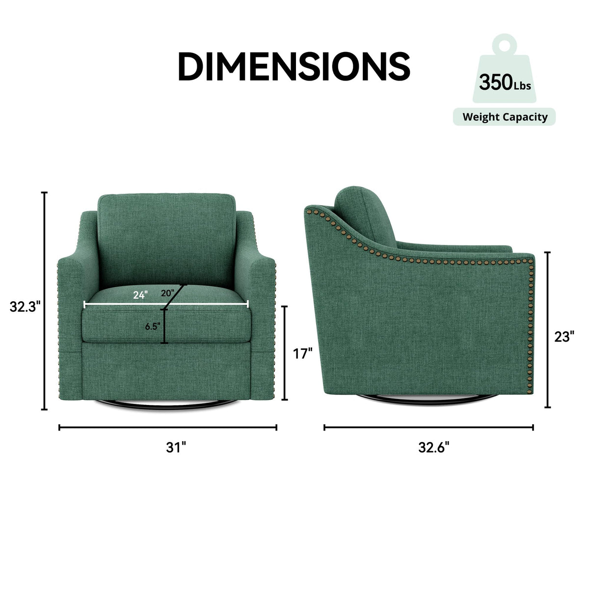 Green Linen Swivel Accent Chair Set of 2 L7064