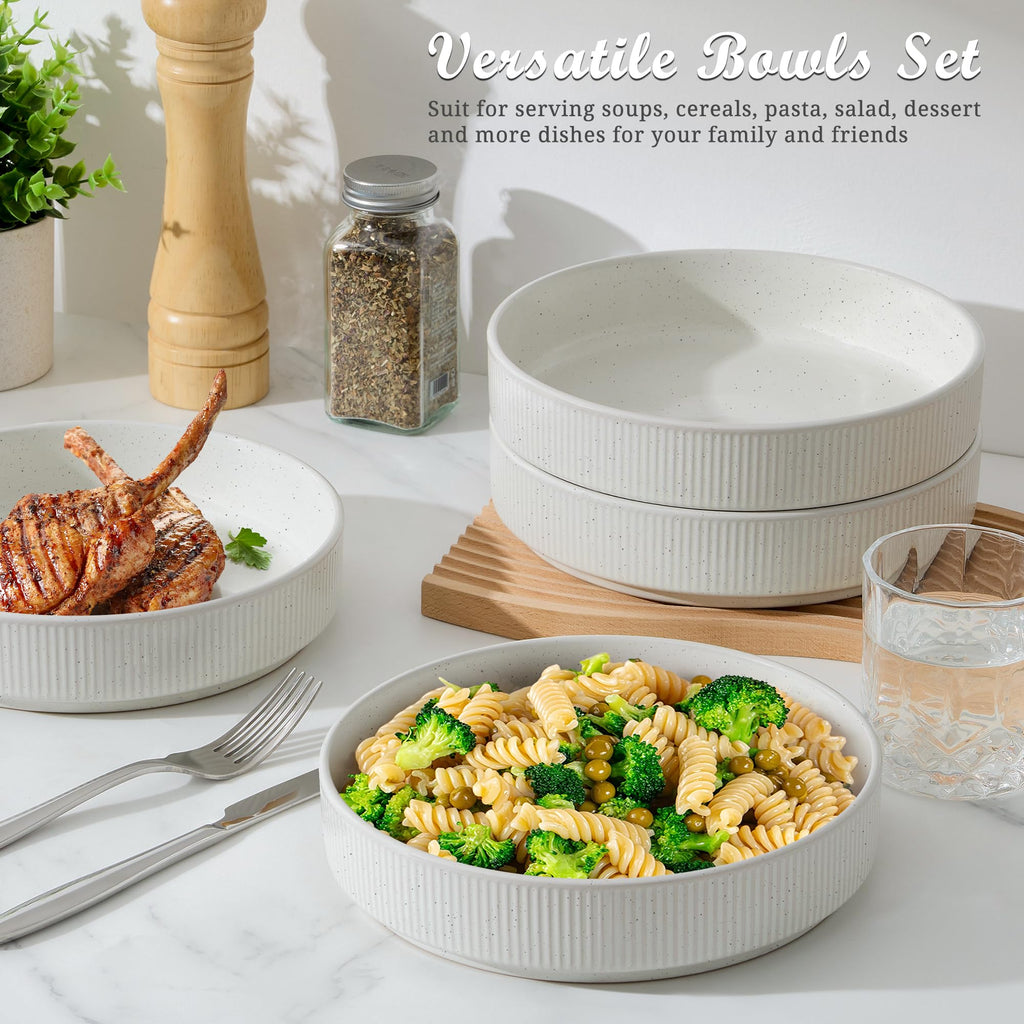 Pasta Bowls Set of 4, 35oz Ceramic, White, 8" L21666
