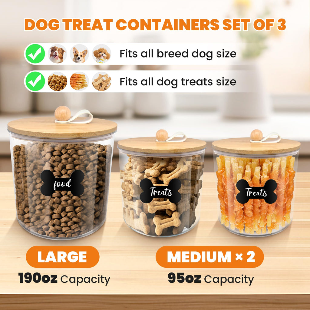 3 Pack Airtight Dog Food Storage Container with Bamboo Lids B4751