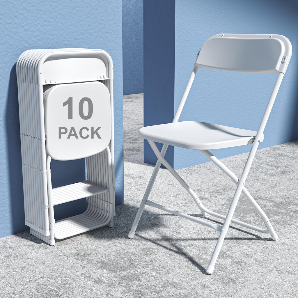 10 Pack White Plastic Folding Chair with Steel Frame M702