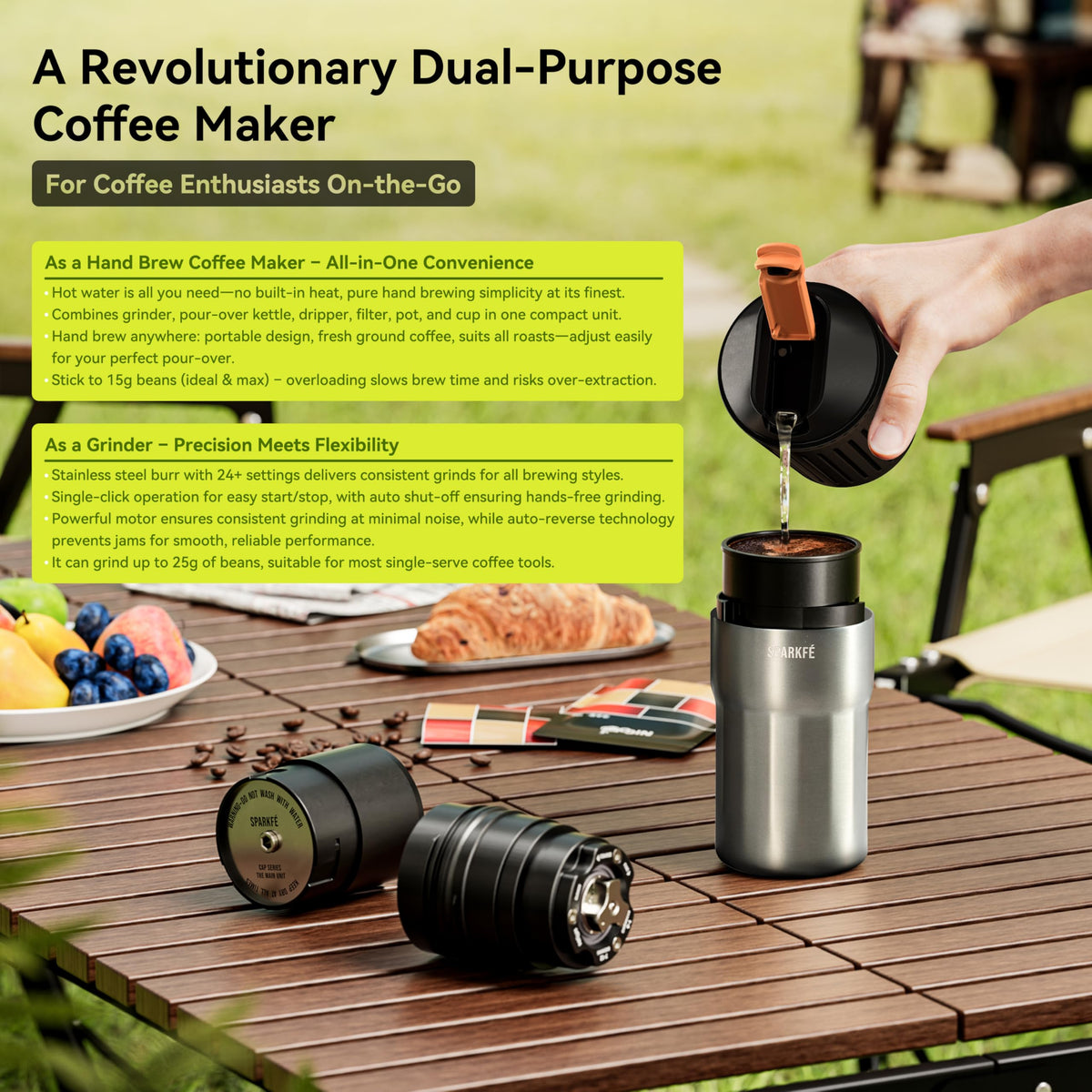 Portable Pour Over Coffee Maker with Stainless Steel Conical Burr M27121