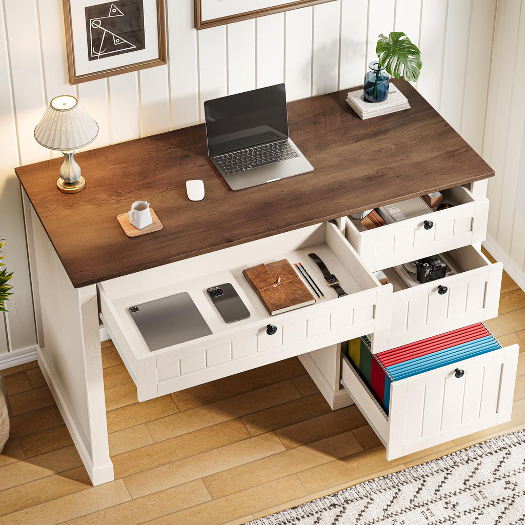 47" White Executive Desk with 4 Drawers Y3418