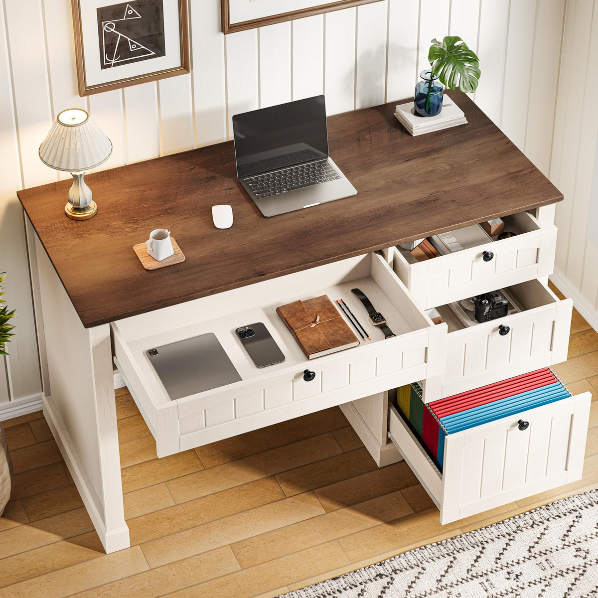 47" White Executive Desk with 4 Drawers Y3418