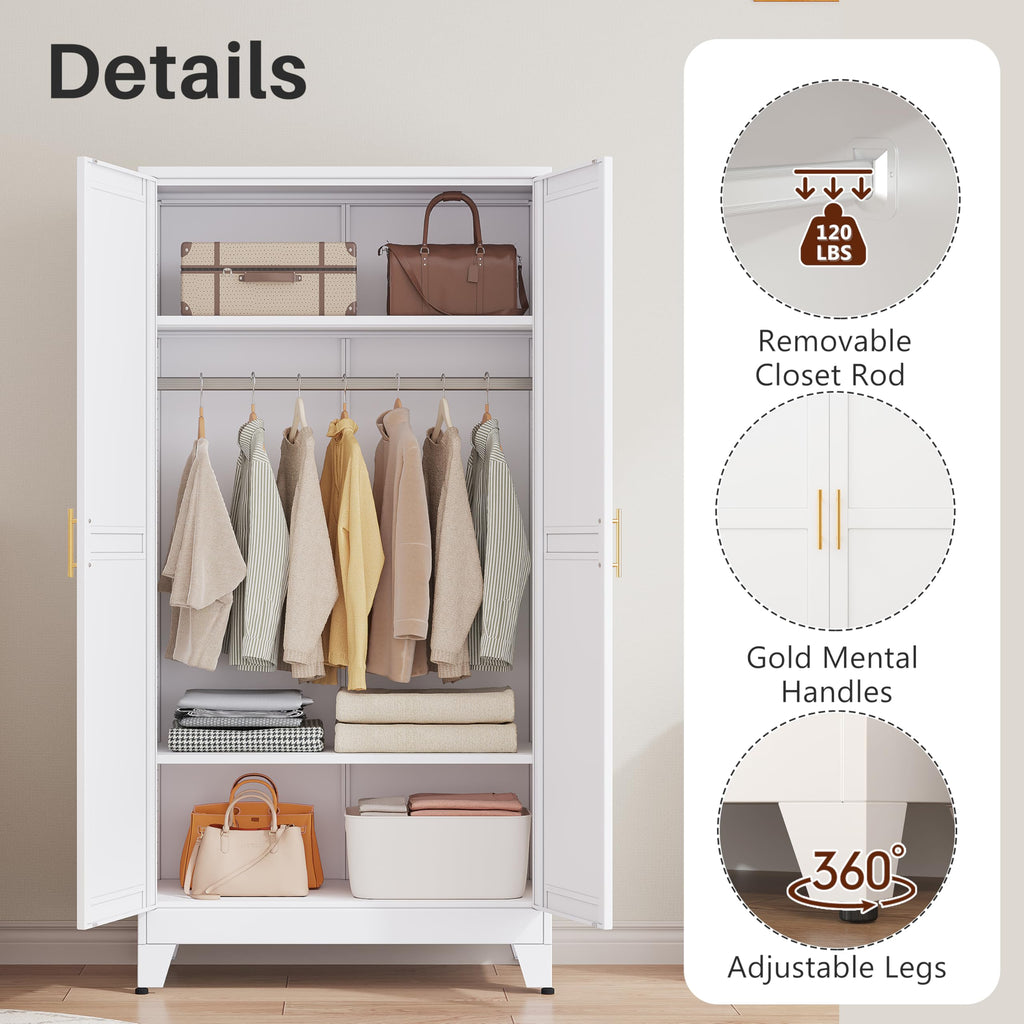 Metal Armoire Wardrobe Closet with Mirror U734