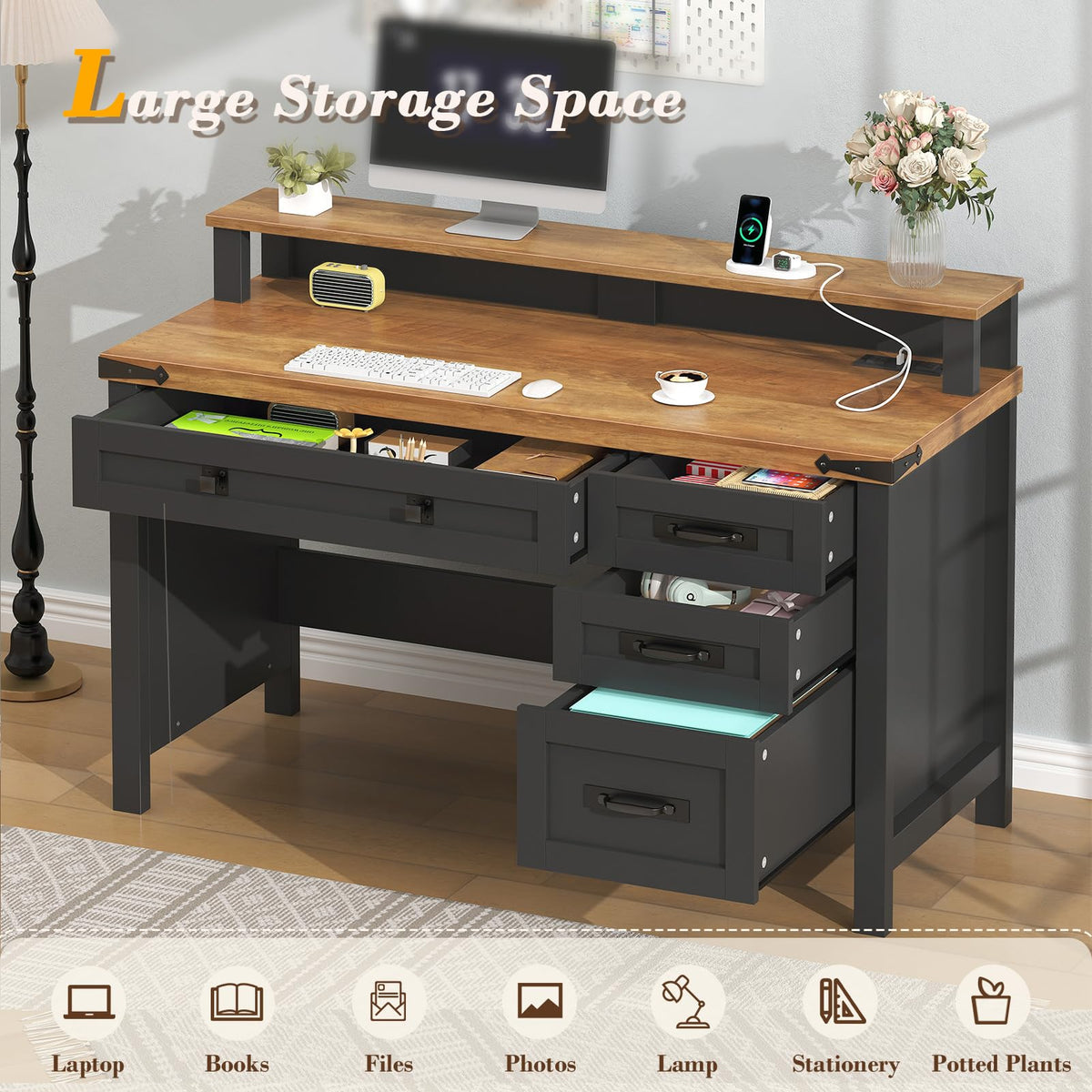 47" Computer Desk with Drawers W729
