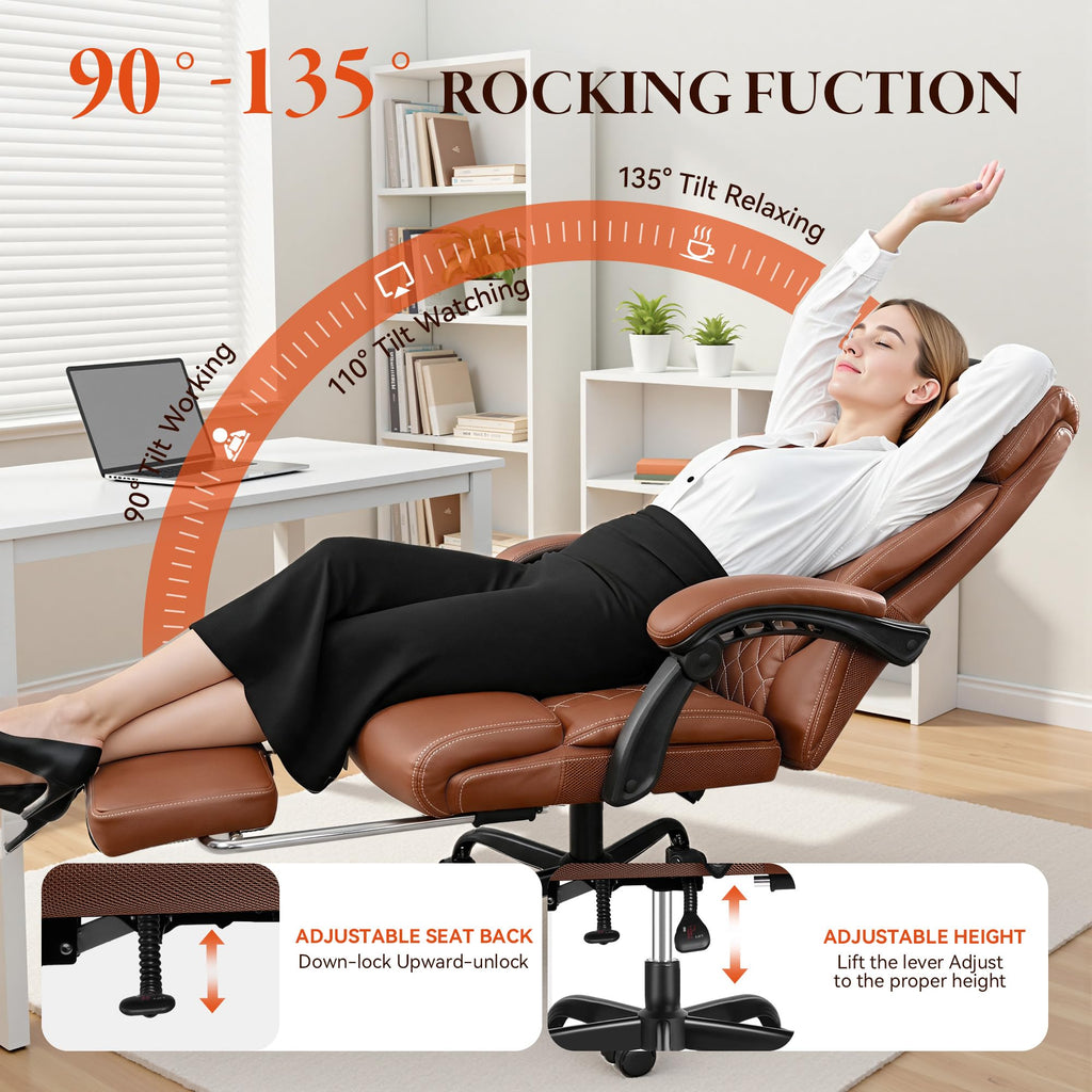 Big and Tall Brown Leather Office Chair with Footrest G378778