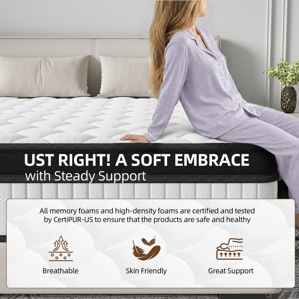 12 Inch Medium Firm Memory Foam Pocket Spring Hybrid Mattress H4178