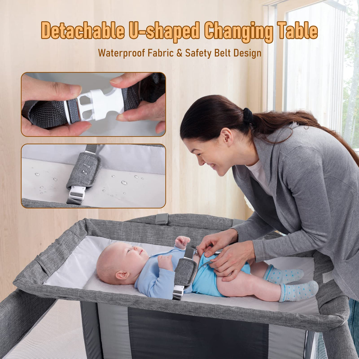 5-in-1 Baby Bassinet Bedside Sleeper Playard U546