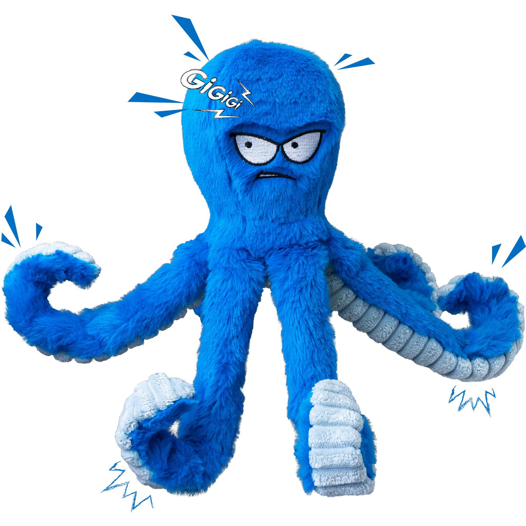 Stuffed Squeaky Crinkle Blue Octopus Dog Toy C58490