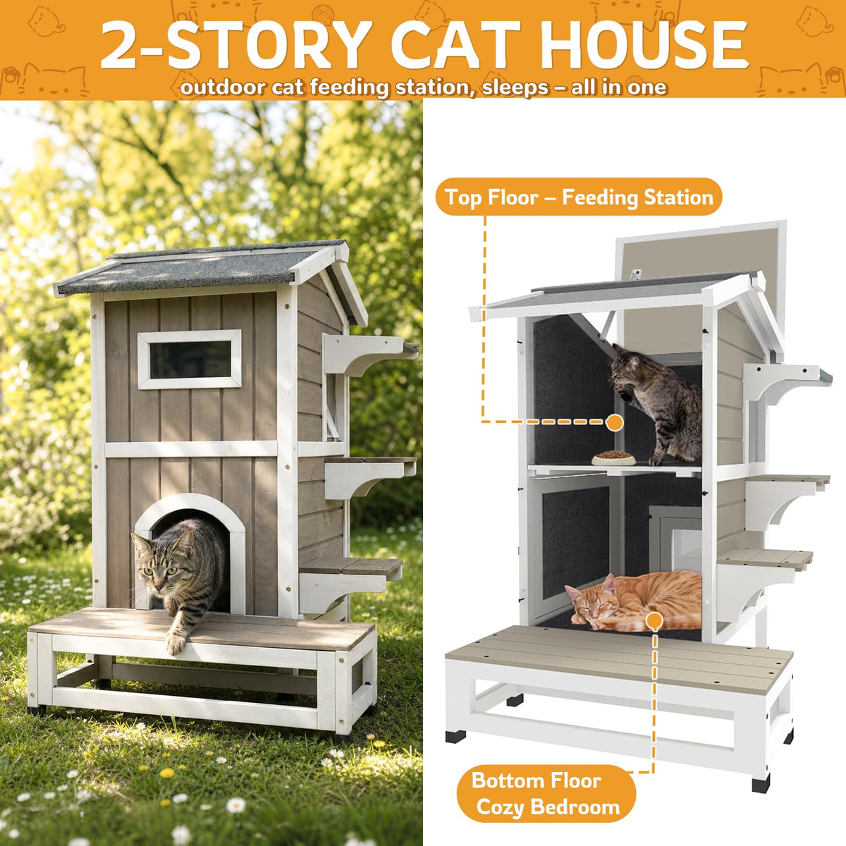 Weatherproof Wooden Outdoor Cat House J57409
