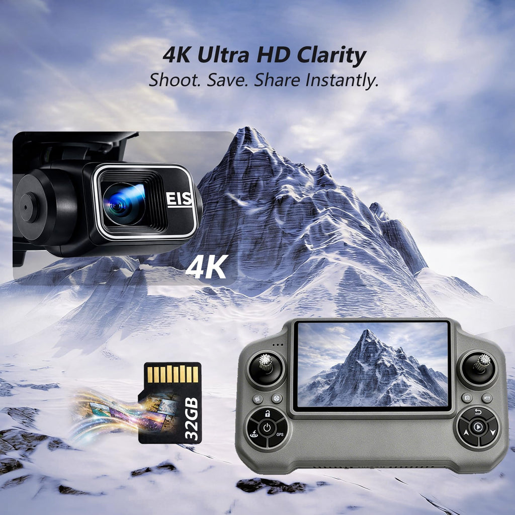 4K Camera GPS Drone with 3 Batteries, 4.5" HD Screen Remote, Foldable RC Quadcopter X852373