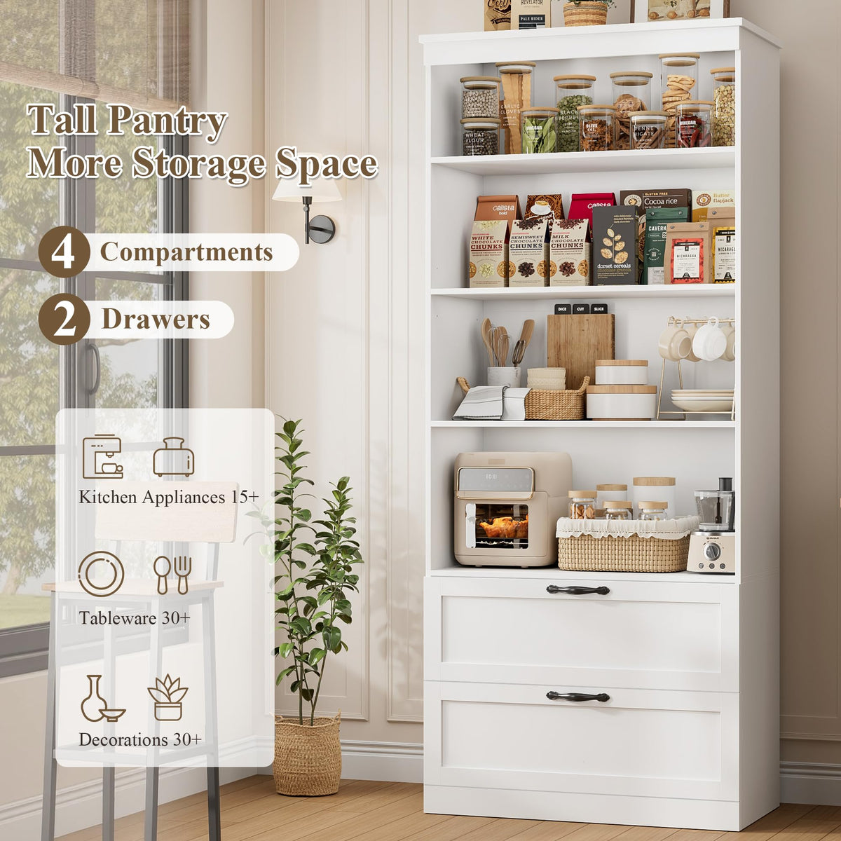 70" White Kitchen Pantry Storage Cabinet G6704