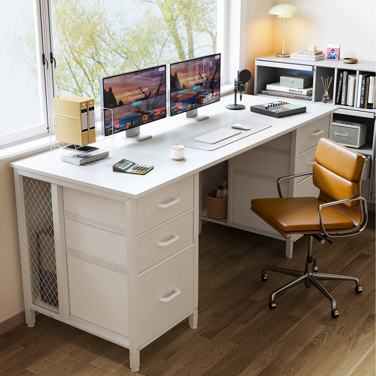 63 inch Computer Desk with 6 Fabric Drawers D6919