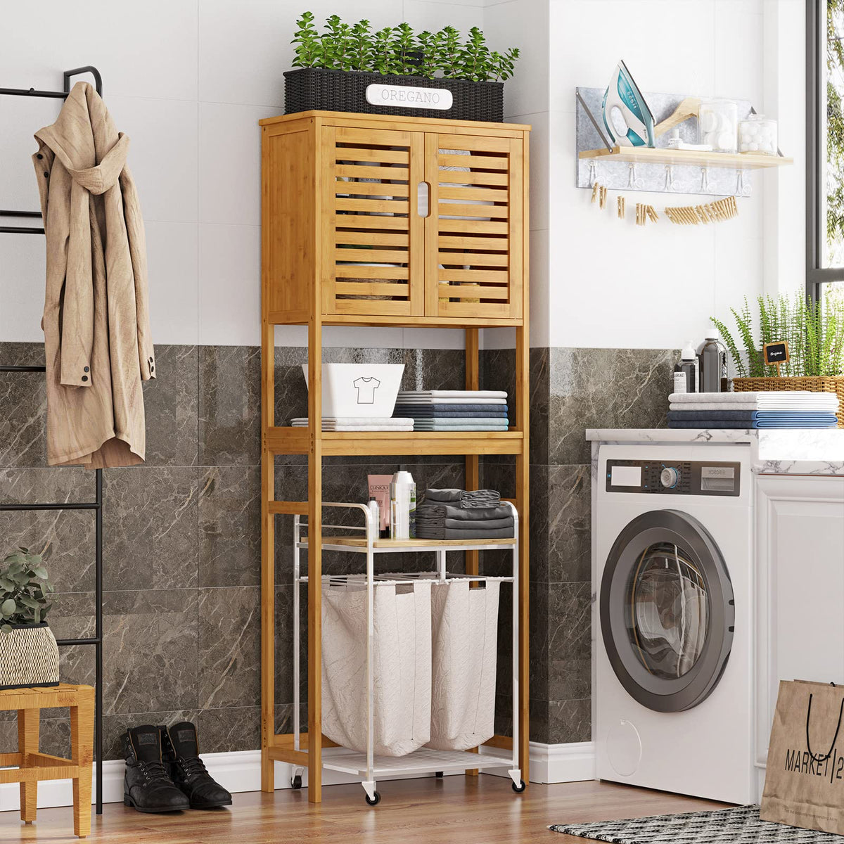 Over The Toilet Storage Cabinet with Adjustable Shelves Bamboo M1295