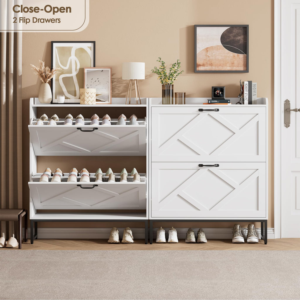White 2 Flip Drawer Shoe Storage Cabinet K24599