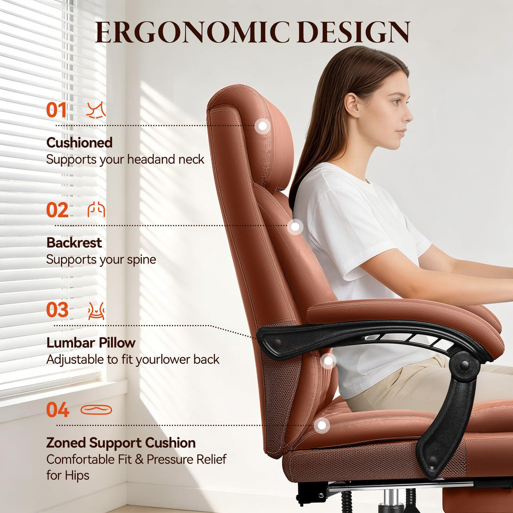 Big and Tall Brown Leather Office Chair with Footrest G378778