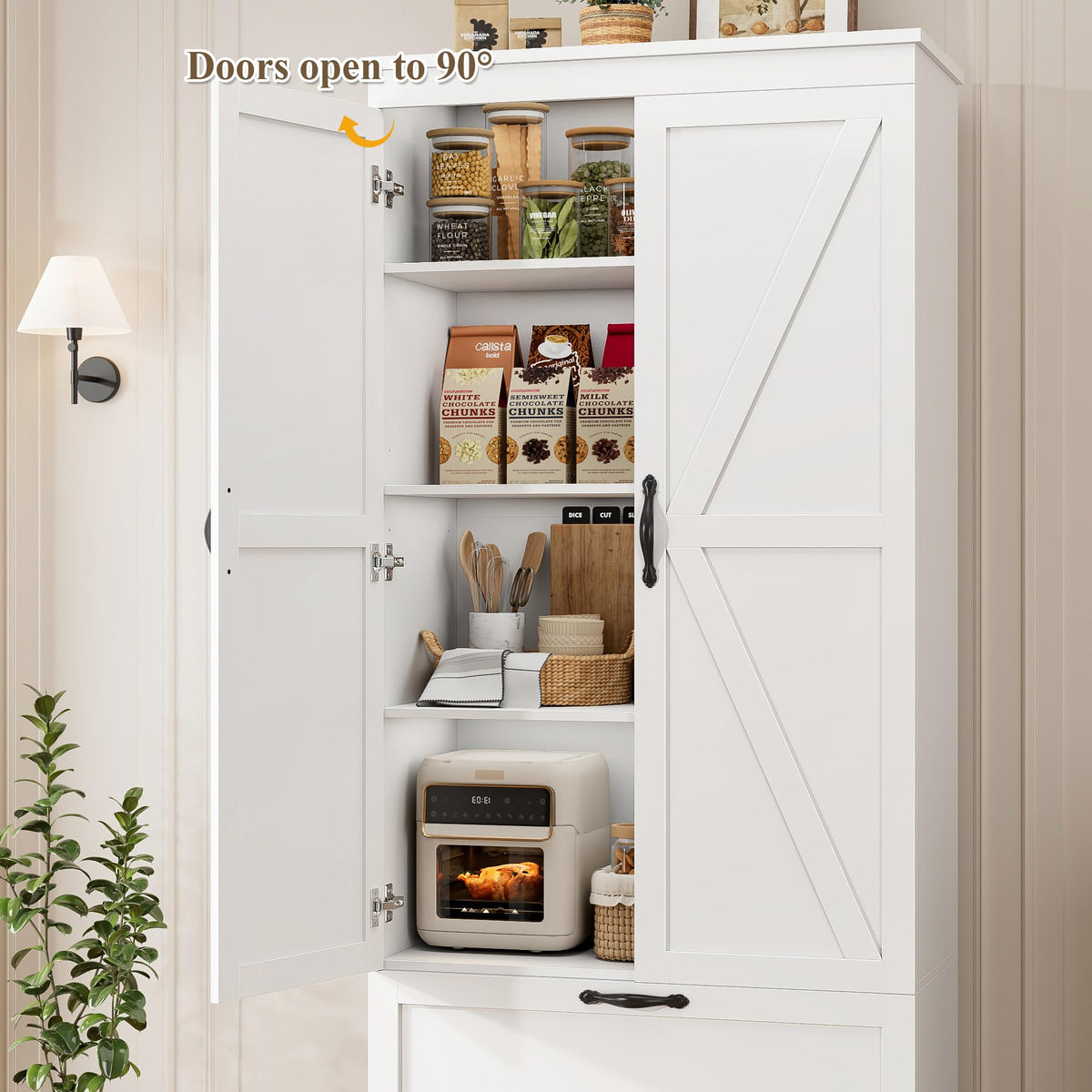 70" White Kitchen Pantry Storage Cabinet G6704
