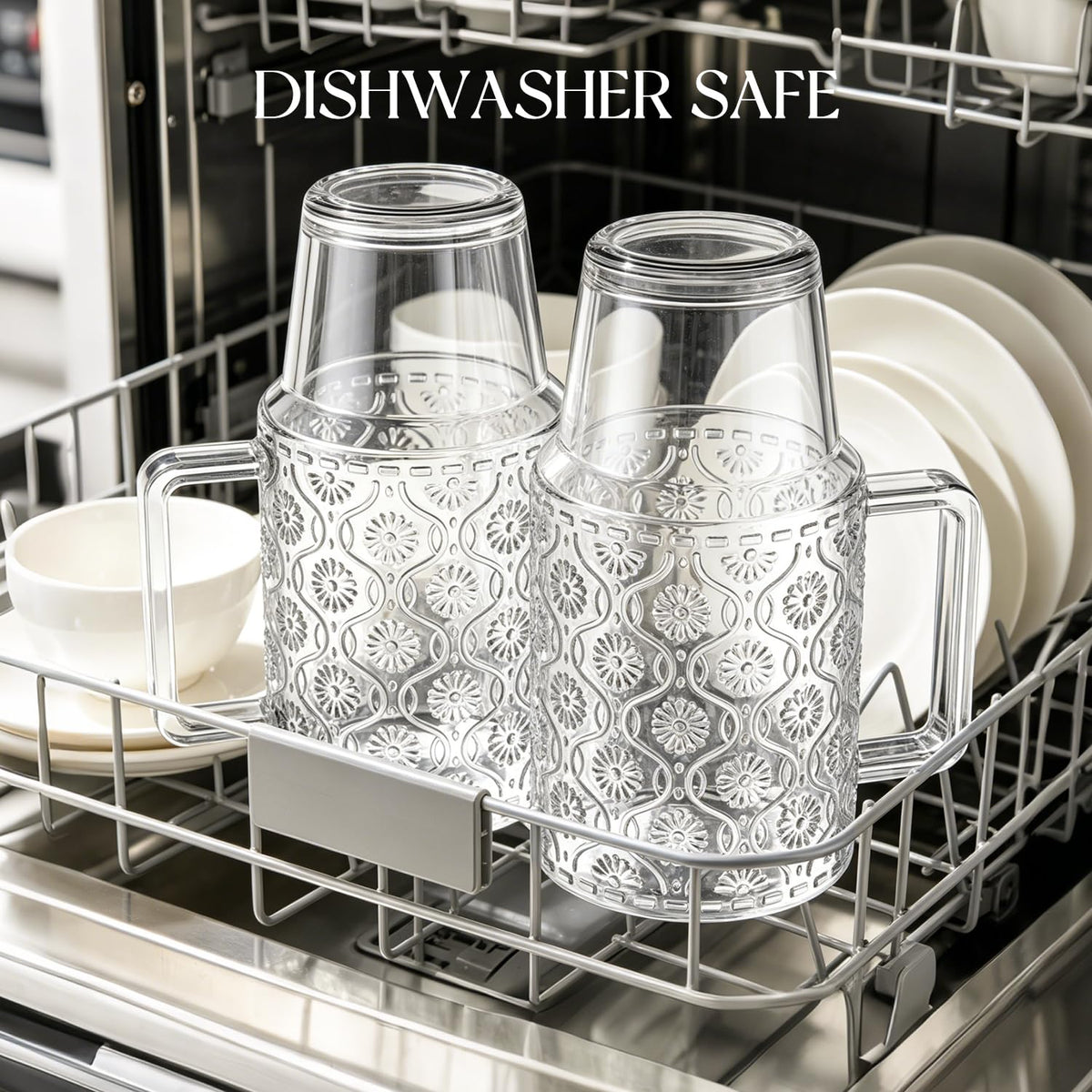 24 Oz Ribbed Glass Tumblers with Lids and Straws W678