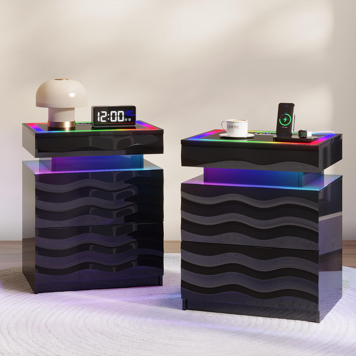 LED Night Stand Set 2 with Charging Station N30142
