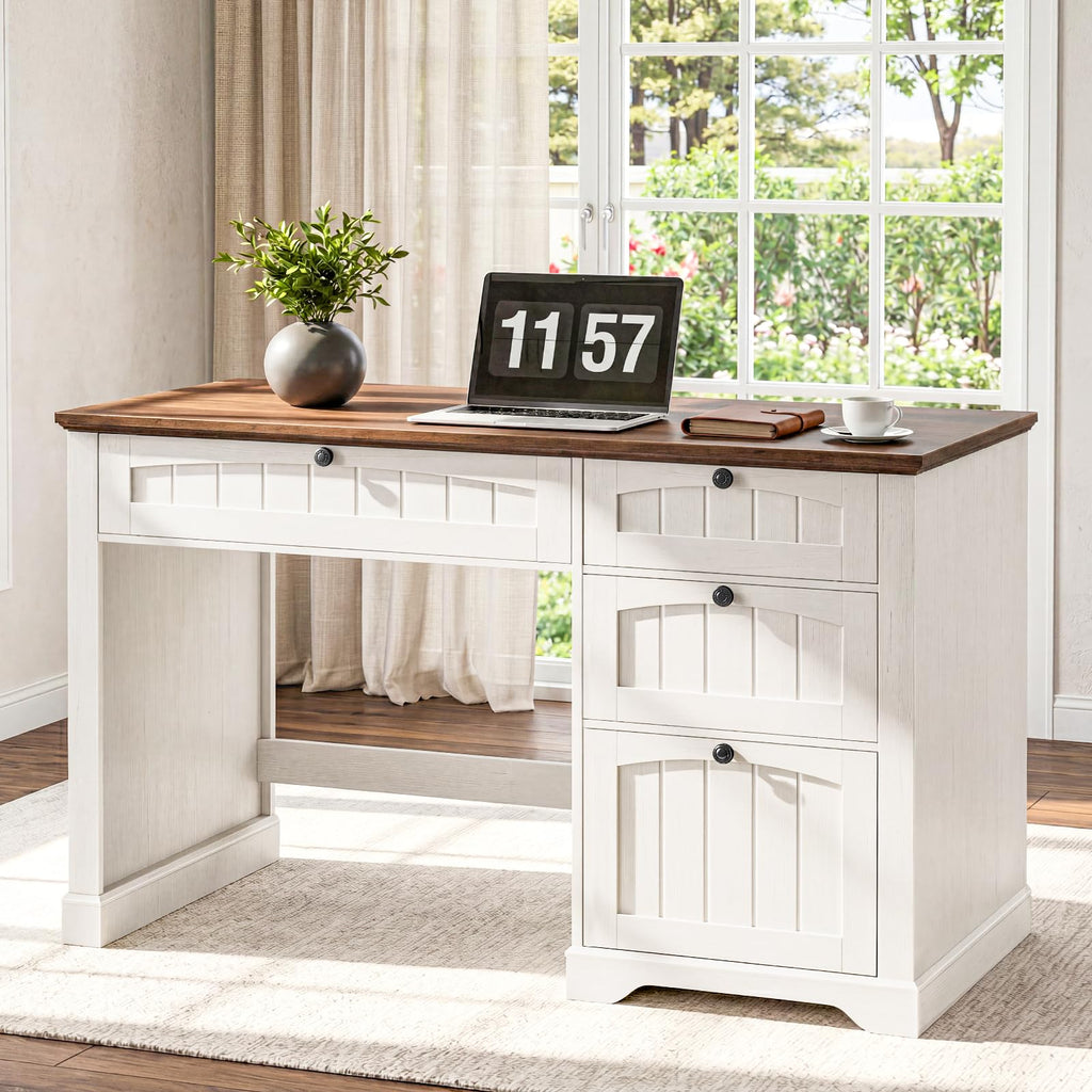 47" White Executive Desk with 4 Drawers Y3418