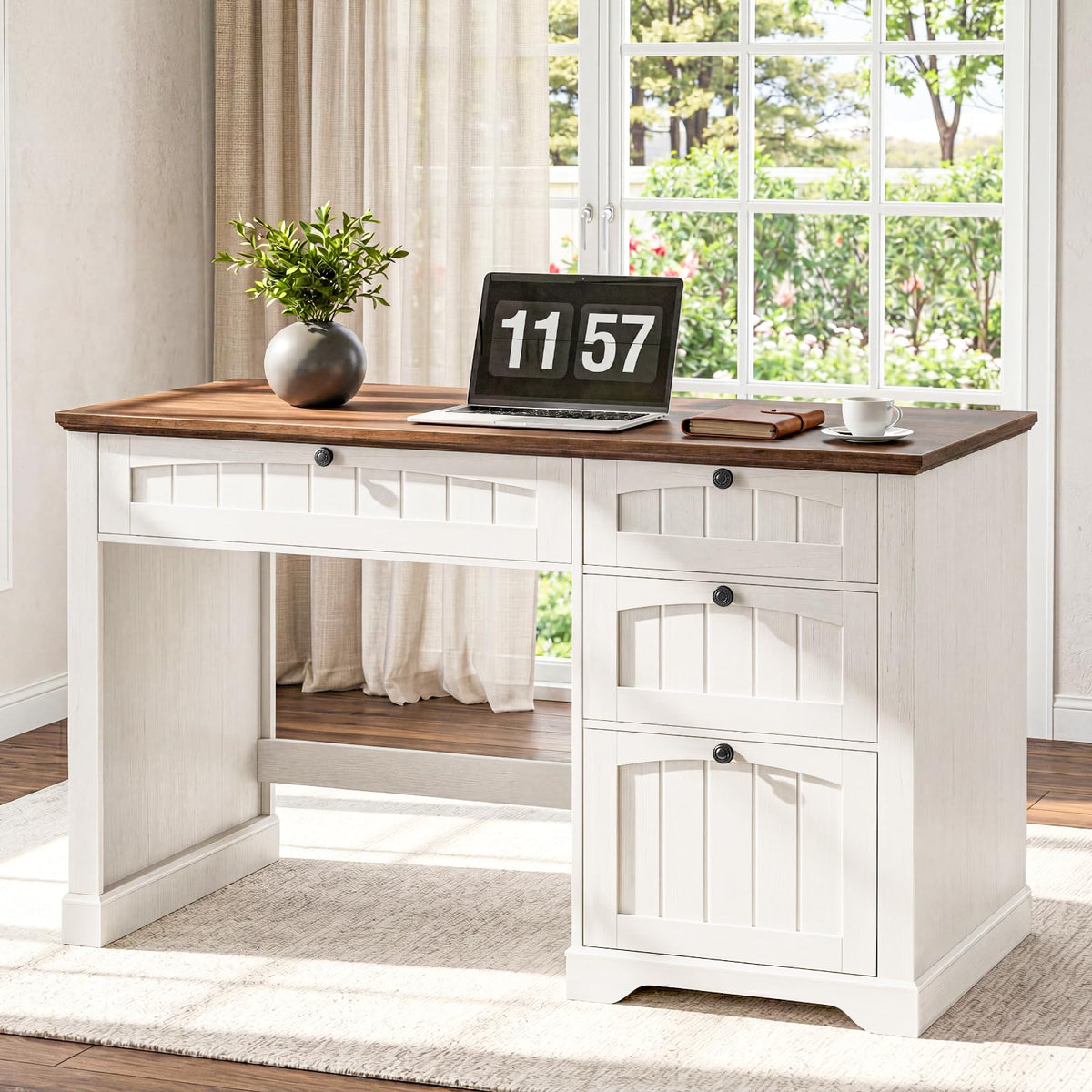 47" White Executive Desk with 4 Drawers Y3418