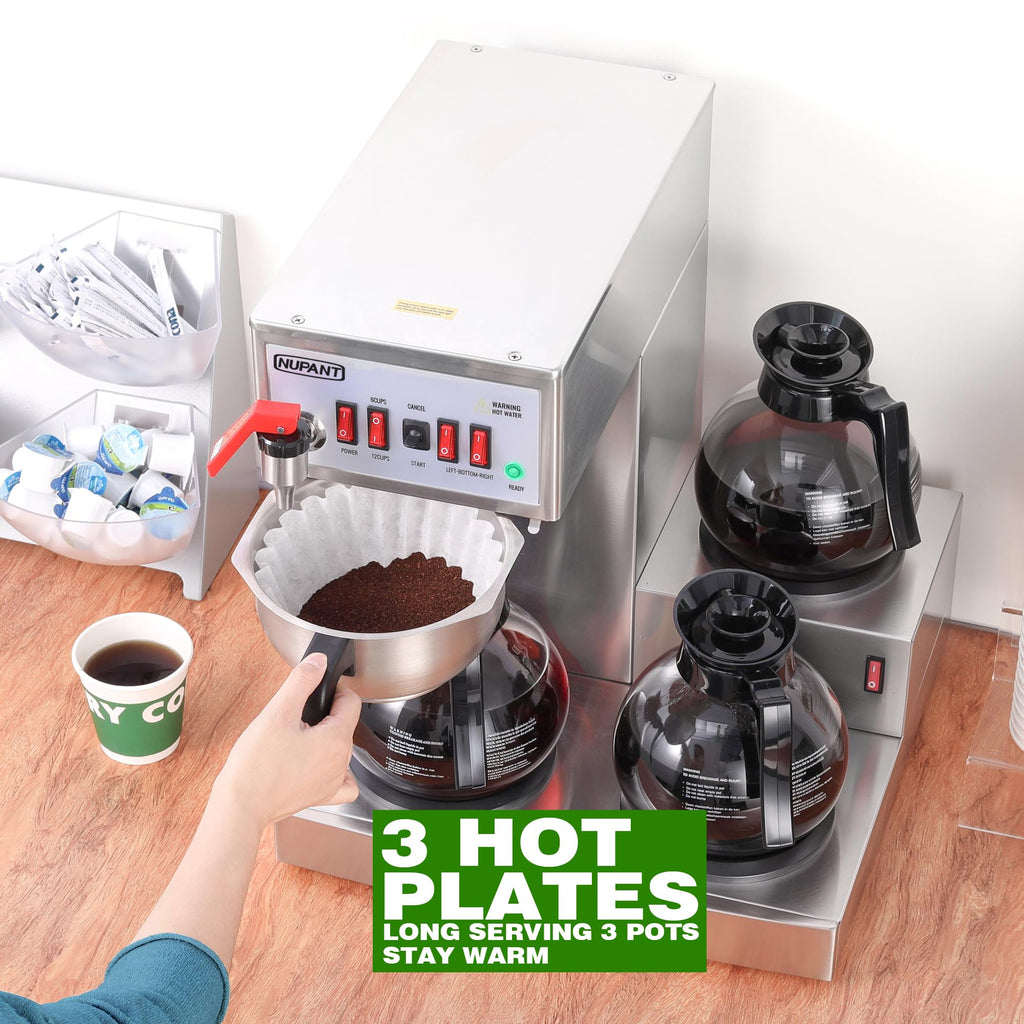 12 Cup Commercial Drip Coffee Maker with 3 Carafes Stainless Steel O5495
