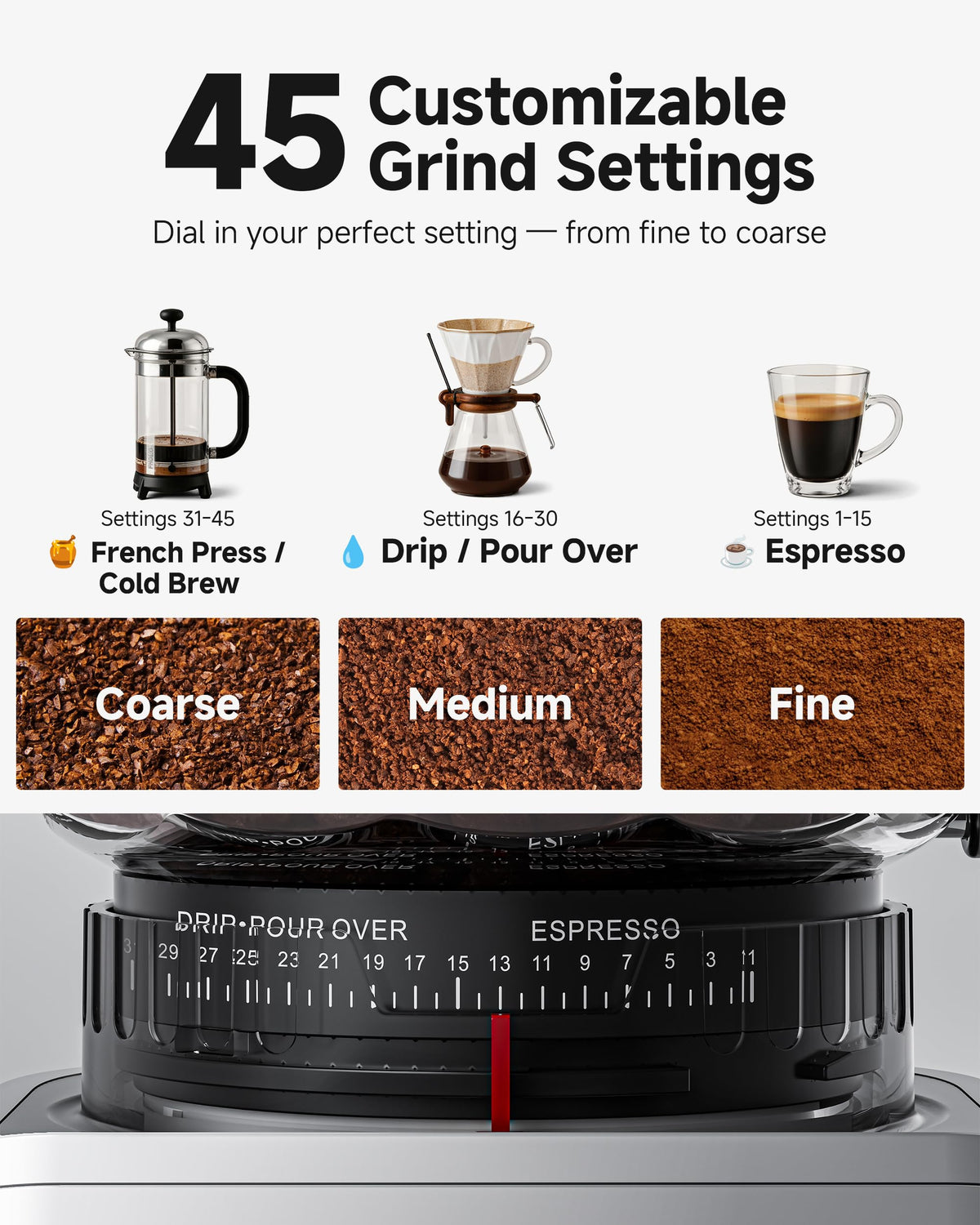 Espresso Coffee Grinder, 45 Grind Settings Y149