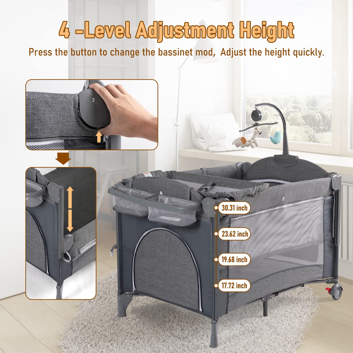5-in-1 Baby Bassinet Bedside Sleeper Playard U546