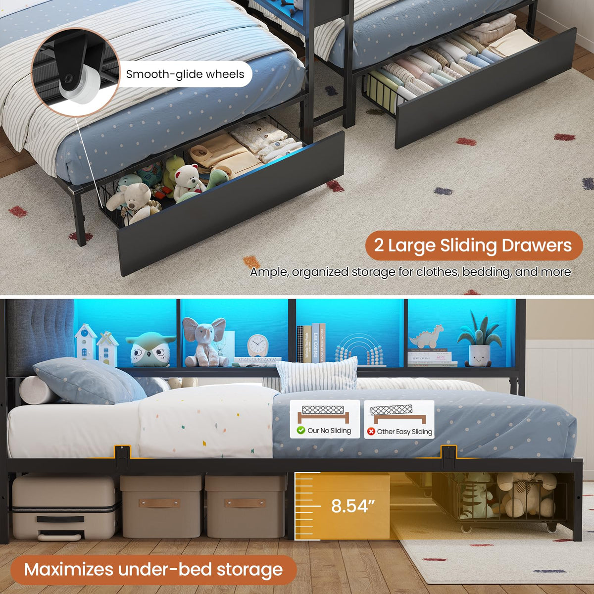 Black Twin Metal Platform Bed with Storage Y180