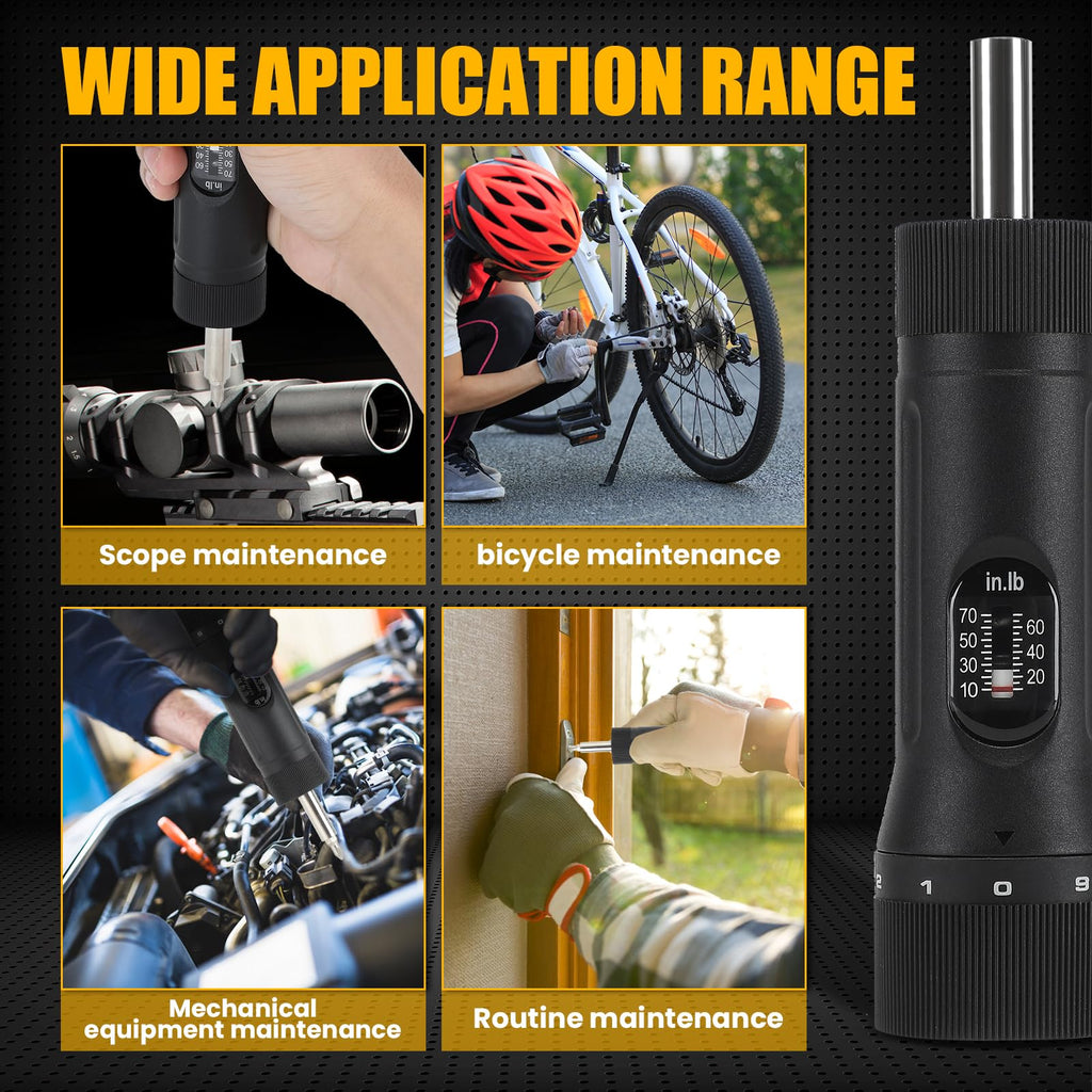 Torque Screwdriver with 12 Pieces Interchangeable Bits 1/4" Drive Black U998