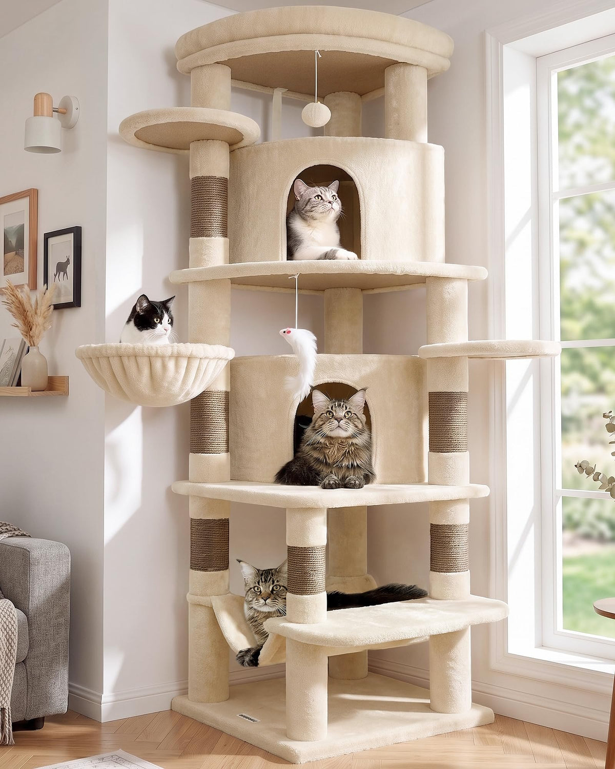 Beige 66inch Corner Cat Tree Tower L384