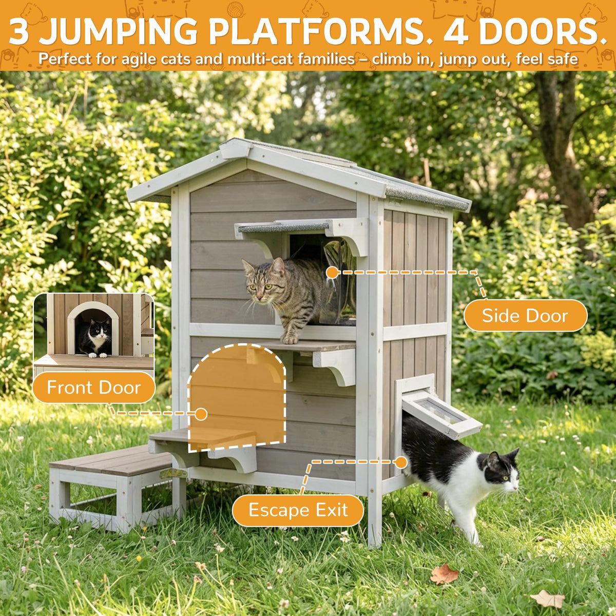 Weatherproof Wooden Outdoor Cat House J57409
