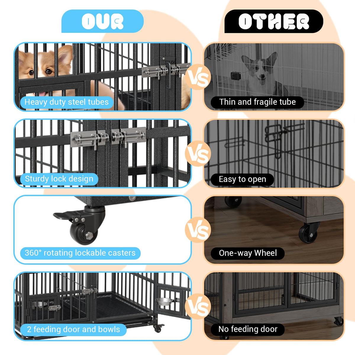 42 inch Heavy Duty Metal Dog Crate with Removable Tray and Wheels O1547