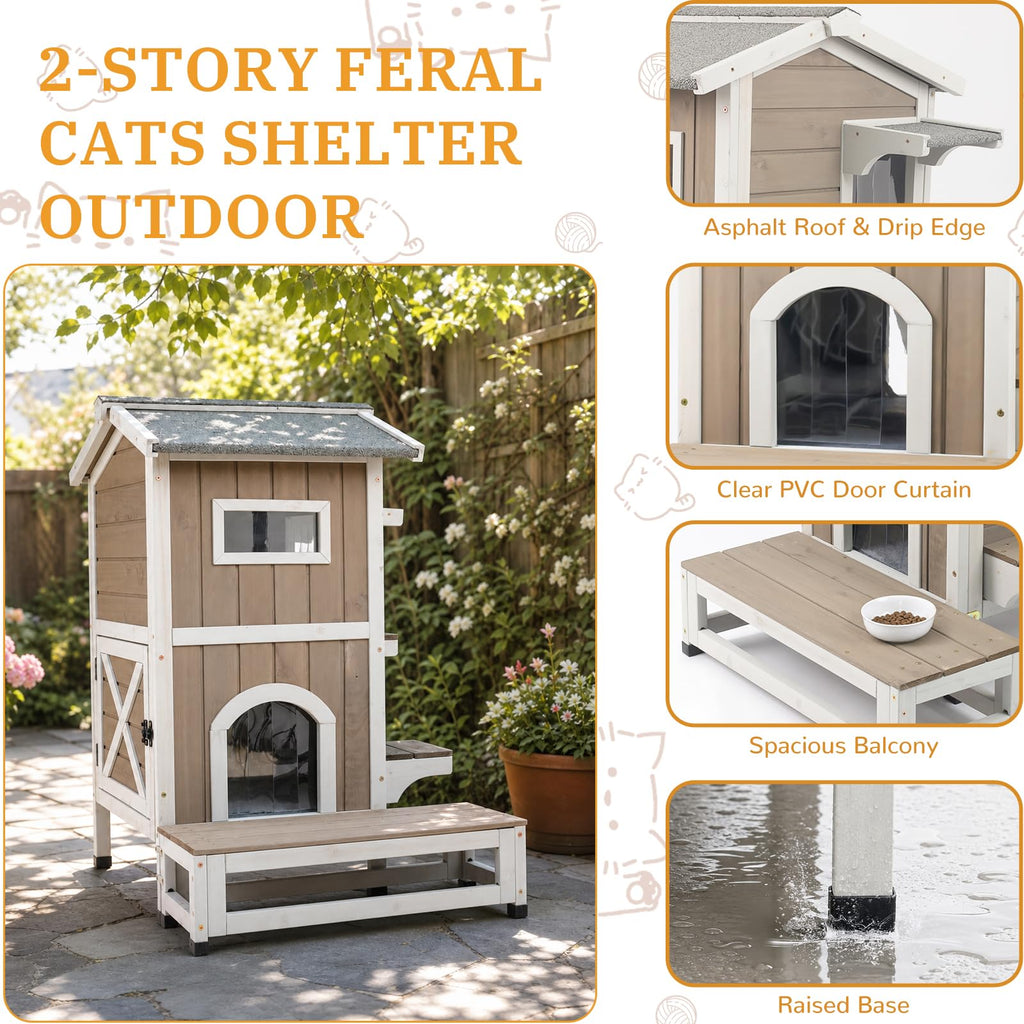 Weatherproof Wooden Outdoor Cat House J57409