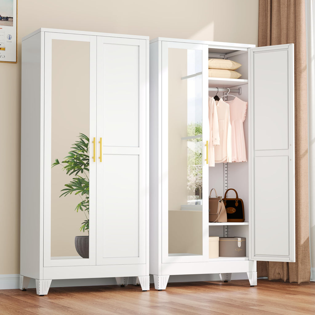 Metal Armoire Wardrobe Closet with Mirror U734