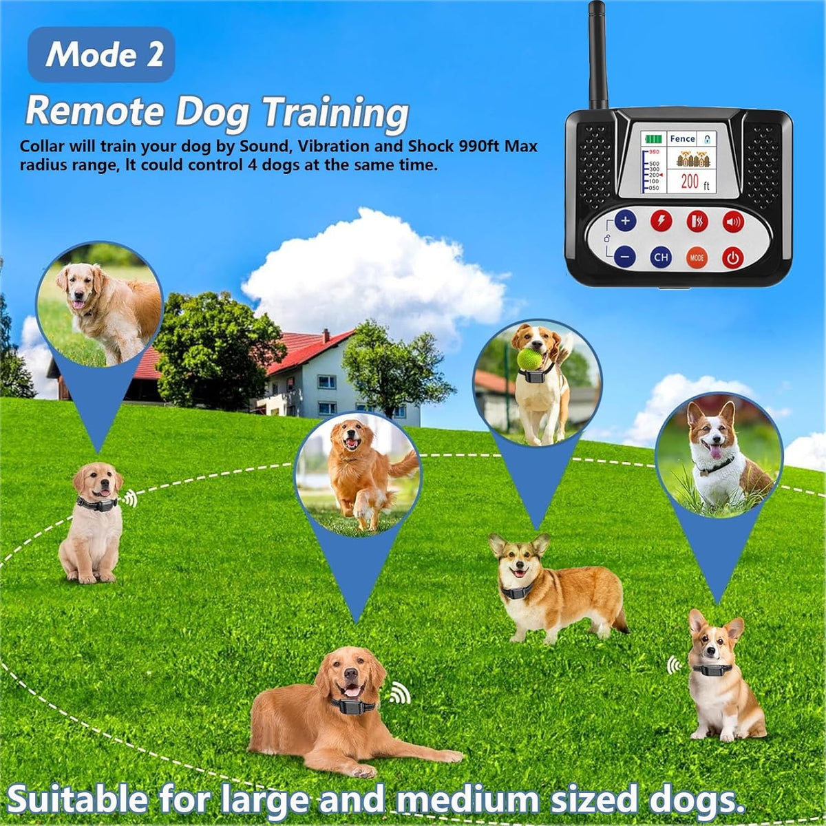 Wireless Electric Dog Fence & Remote Training Shock Collar, Waterproof, Up to 8 Acre J839822
