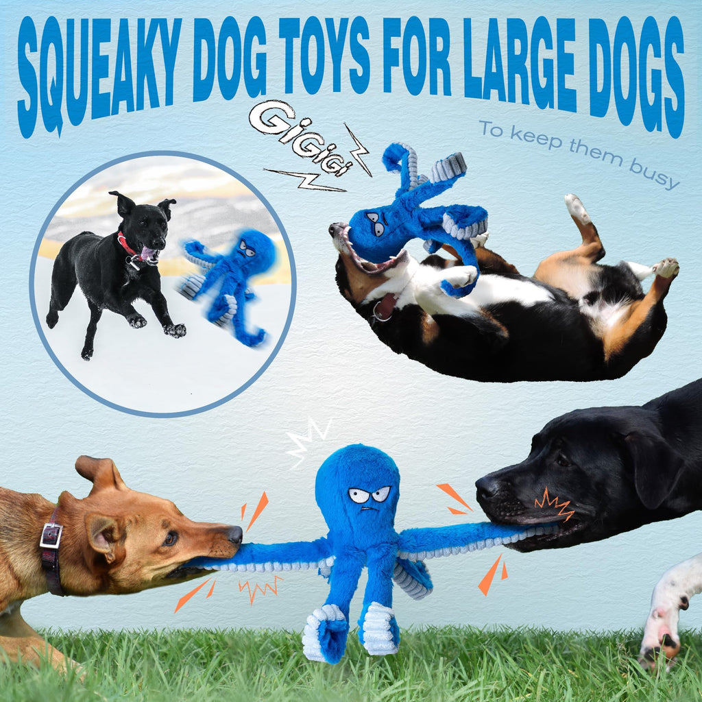 Stuffed Squeaky Crinkle Blue Octopus Dog Toy C58490
