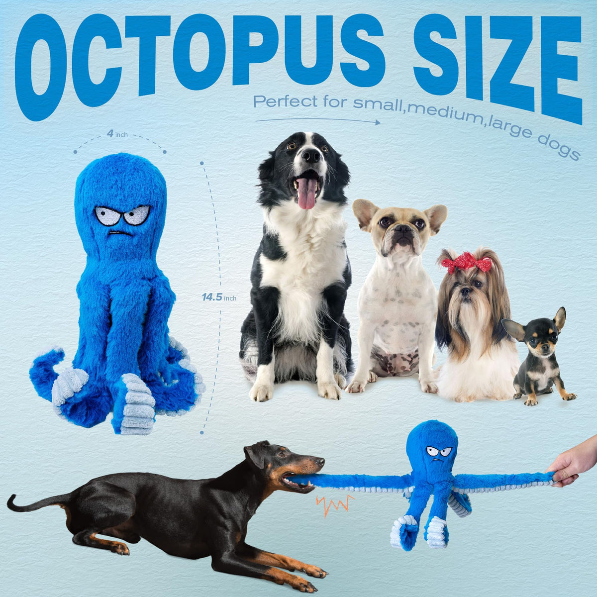 Stuffed Squeaky Crinkle Blue Octopus Dog Toy C58490