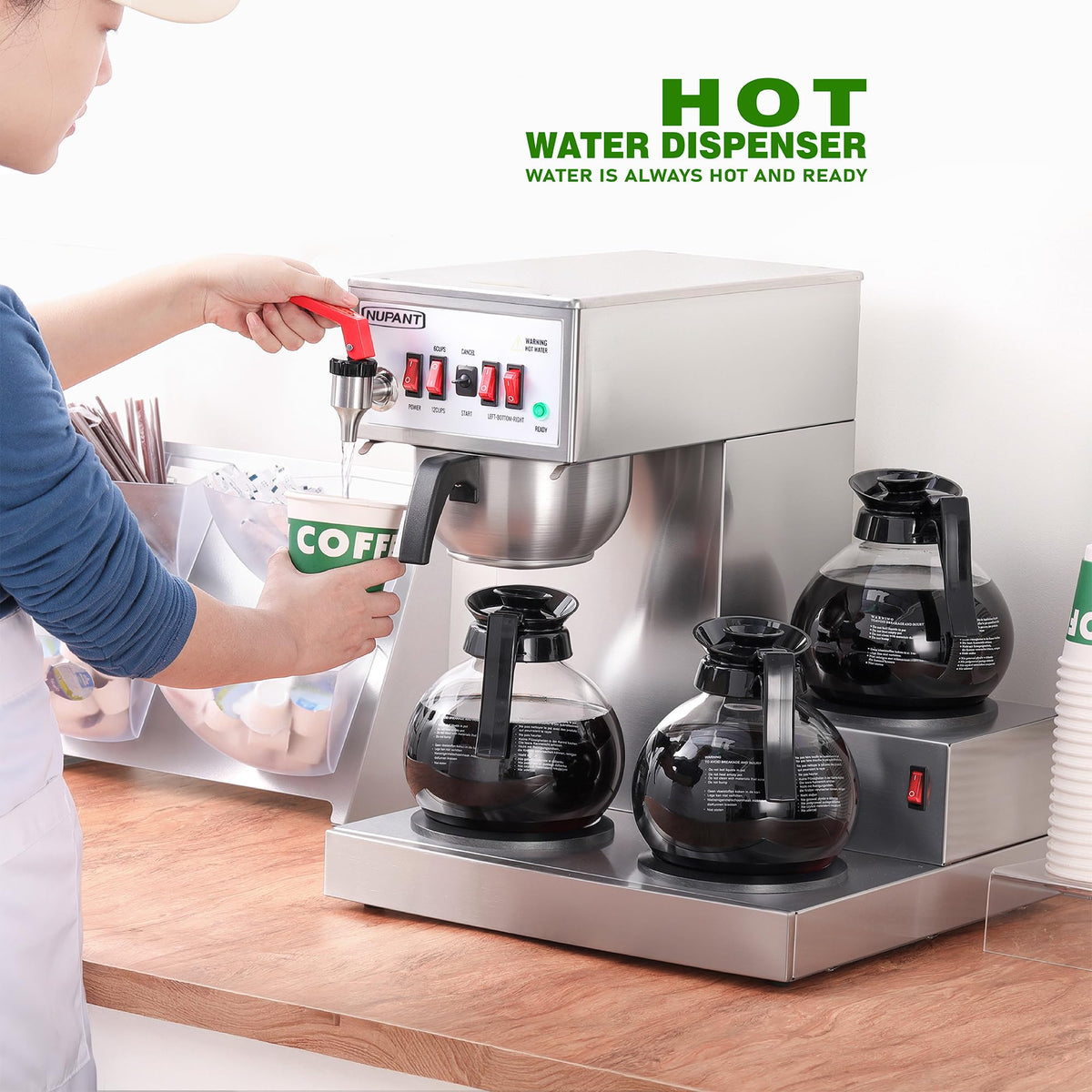 12 Cup Commercial Drip Coffee Maker with 3 Carafes Stainless Steel O5495