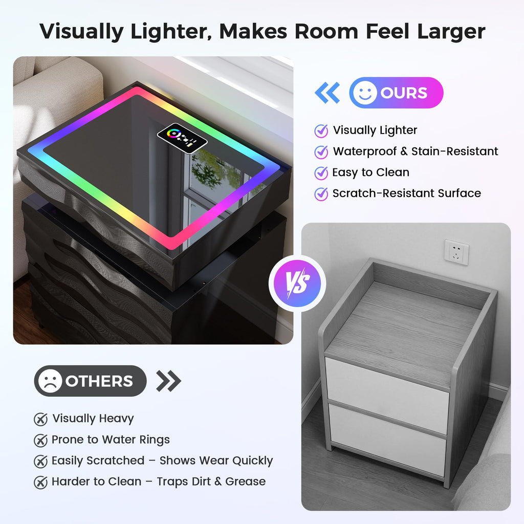 LED Night Stand Set 2 with Charging Station N30142