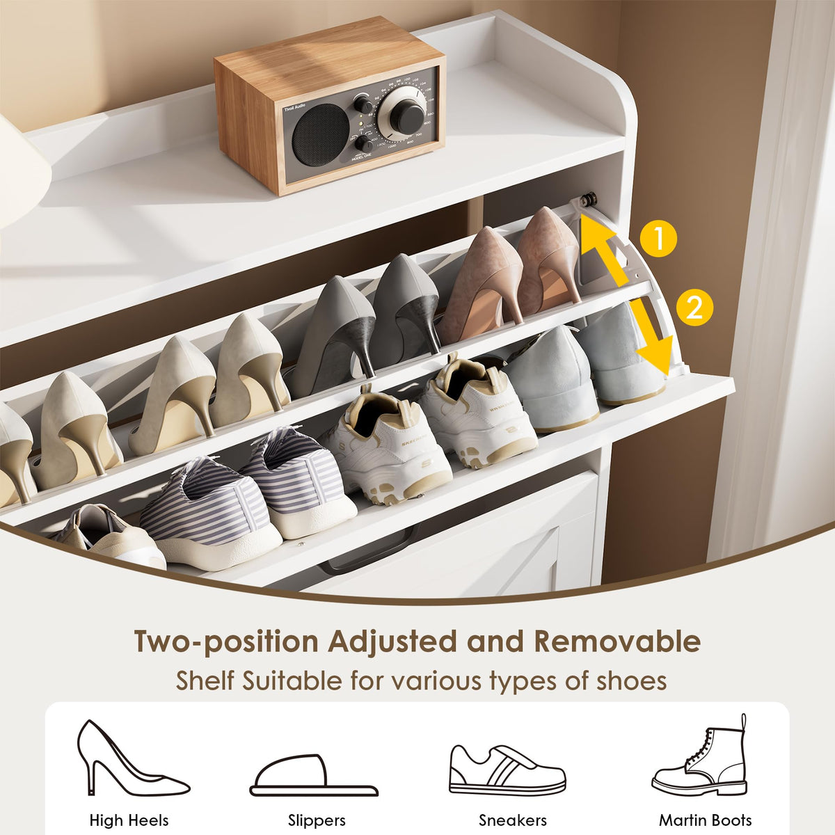 White 2 Flip Drawer Shoe Storage Cabinet K24599