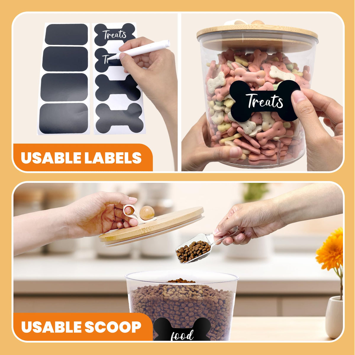 3 Pack Airtight Dog Food Storage Container with Bamboo Lids B4751