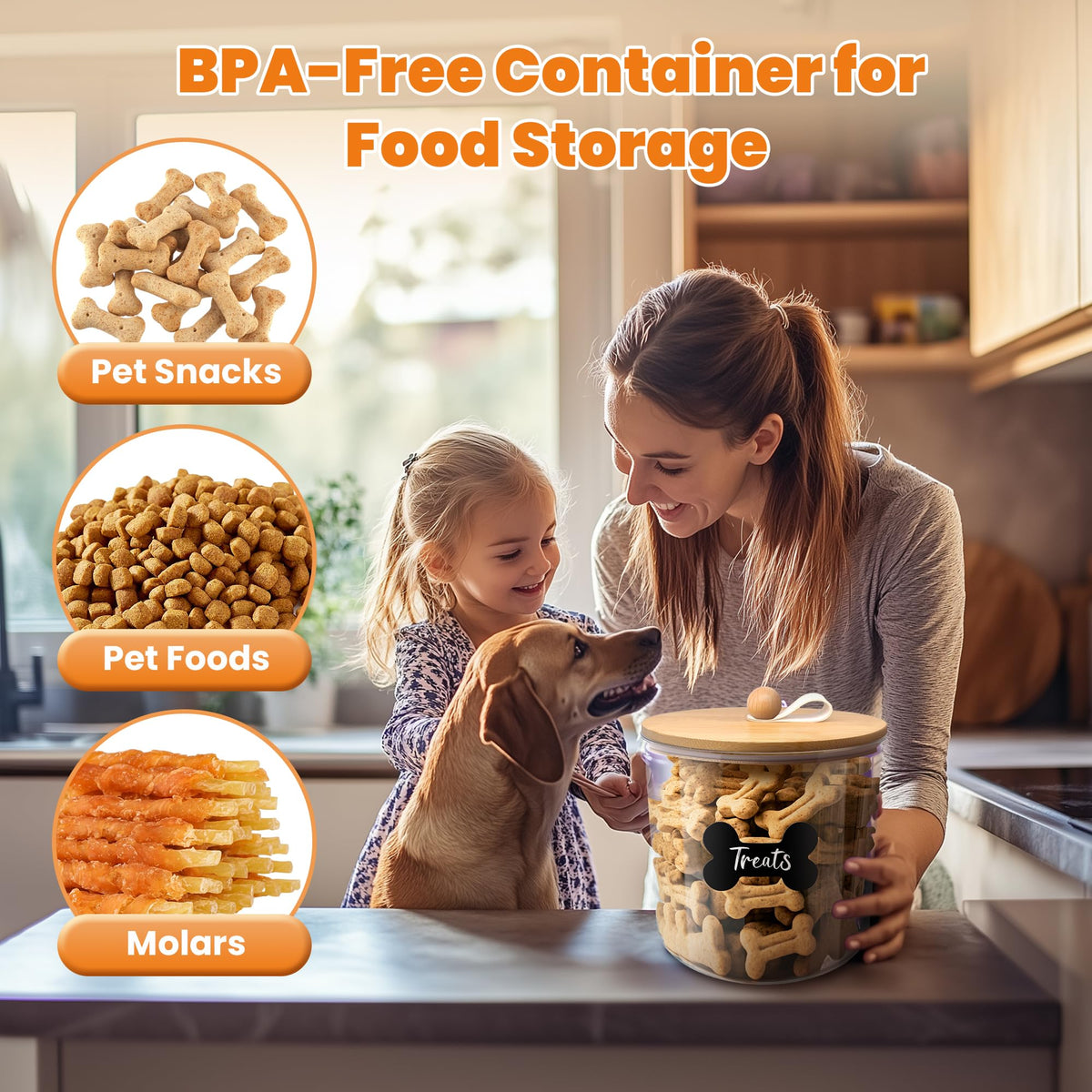 3 Pack Airtight Dog Food Storage Container with Bamboo Lids B4751
