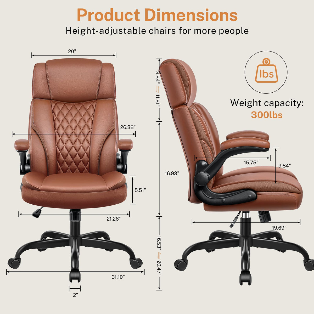 Leather Ergonomic Office Chair with Flip Up Arms Y473